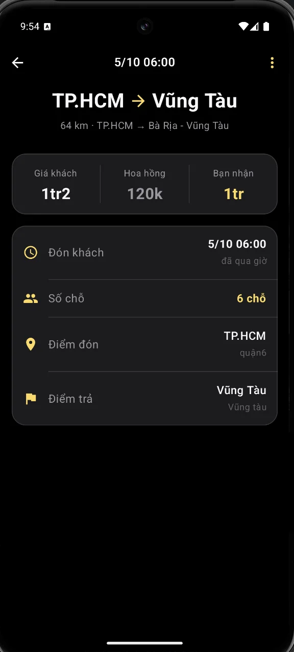 Chi tiết một kèo trên Android
